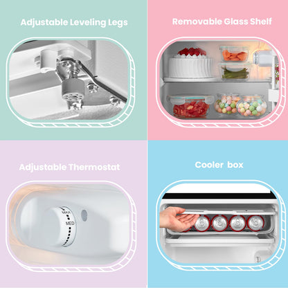 COMFEE' RCD93BL2(E) Under Counter Fridge, 93L Small Fridge with Cooler Box, Interior Light, Removable Glass Shelf, Reversible Door Hinge, Adjustable Legs, Standard Refrigerator Black