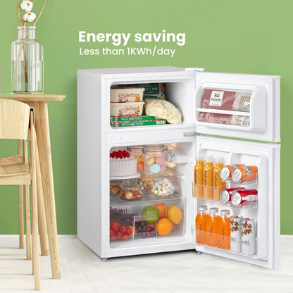 COMFEE' RCT87WH2(E) 87L Under Counter Fridge Freezer, Interior Light, Adjustable Shelves, Reversible Door, Low Noise, White
