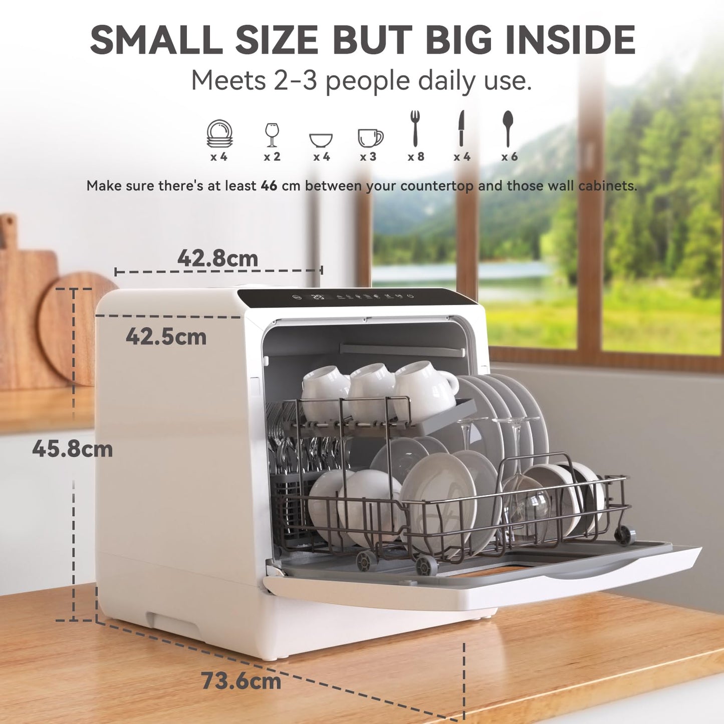 Hermitlux Table Top Dishwasher for 5 Place Settings (5L Tank), Tabletop Dishwasher no Plumbing with 6 Programmes Including 360° Spray Arms | Hot - Air Drying | Energy Class D | No Installation