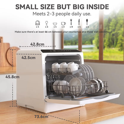 Hermitlux Table Top Dishwasher for 5 Place Settings (5L Tank), Tabletop Dishwasher no Plumbing with 6 Programmes Including 360° Spray Arms | Hot - Air Drying | Energy Class D | No Installation