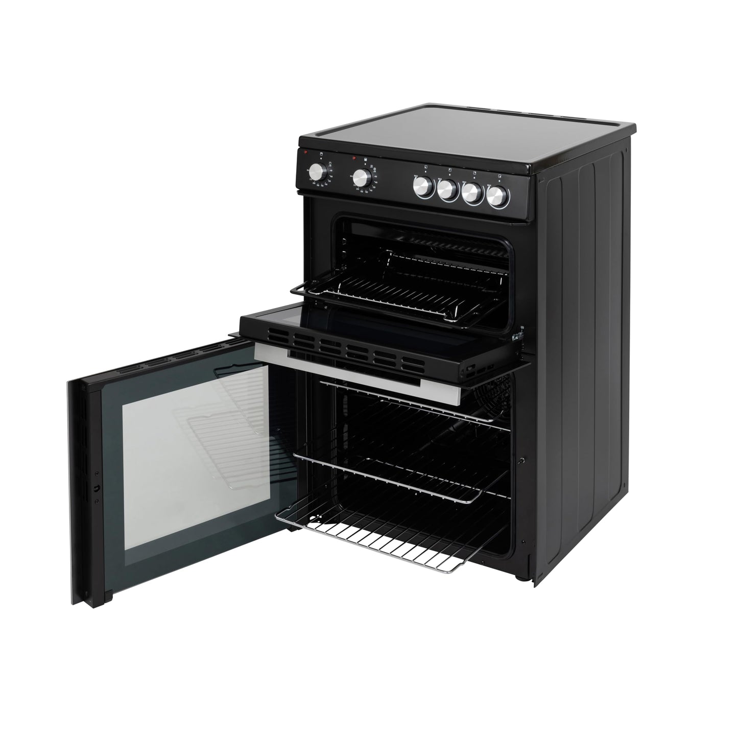 Willow WT60CCB 68L Freestanding Electric Cooker, Twin Cavity Cooker with Ceramic Hob and 31l Grill Cavity, 2 Years Warranty - Black