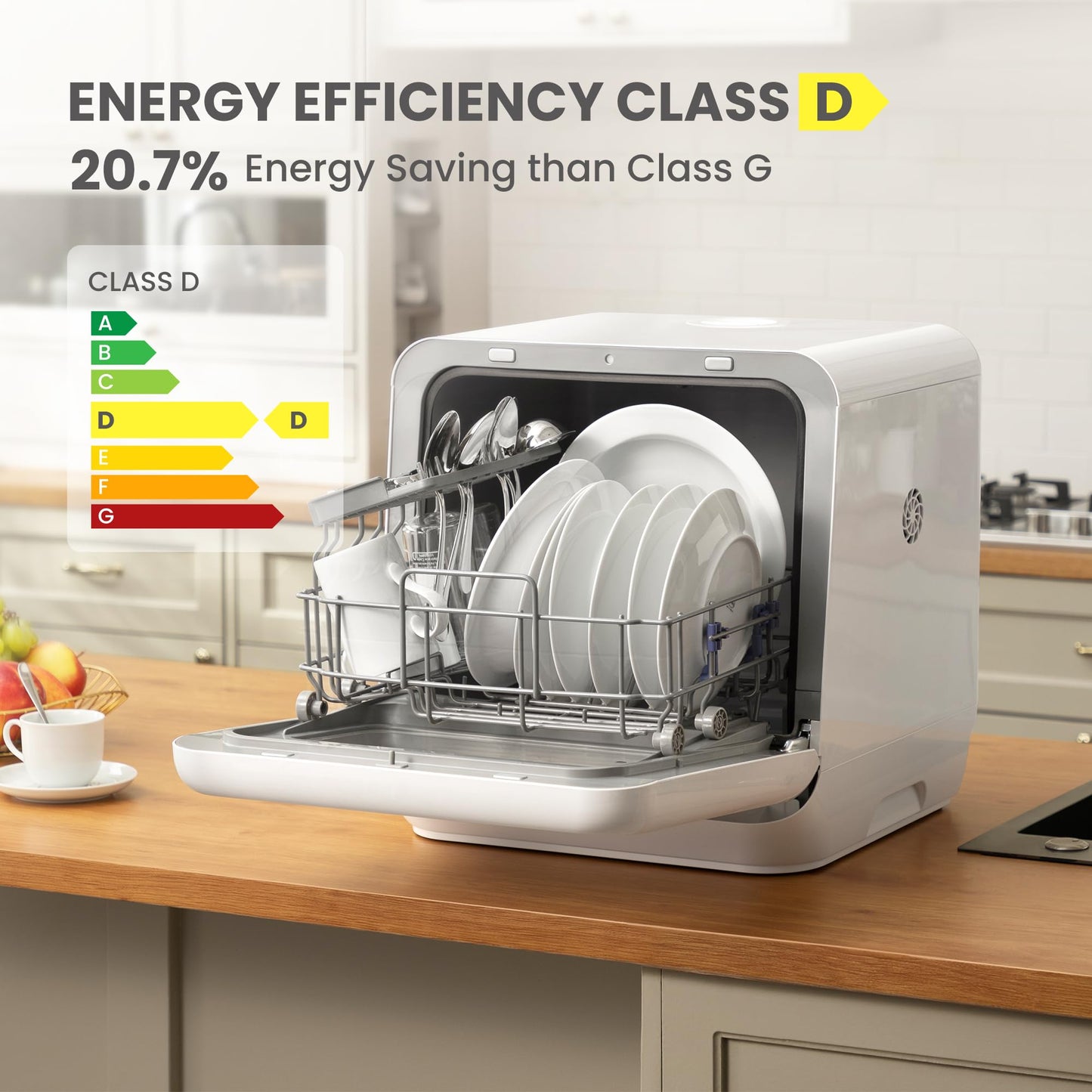 COMFEE' Table Top Dishwasher, Mini Countertop Dishwasher with 6+3 Programs, Steam Wash, Baby Care & Fruit Wash, No plumbing, Delay Start, 72H Storage - White