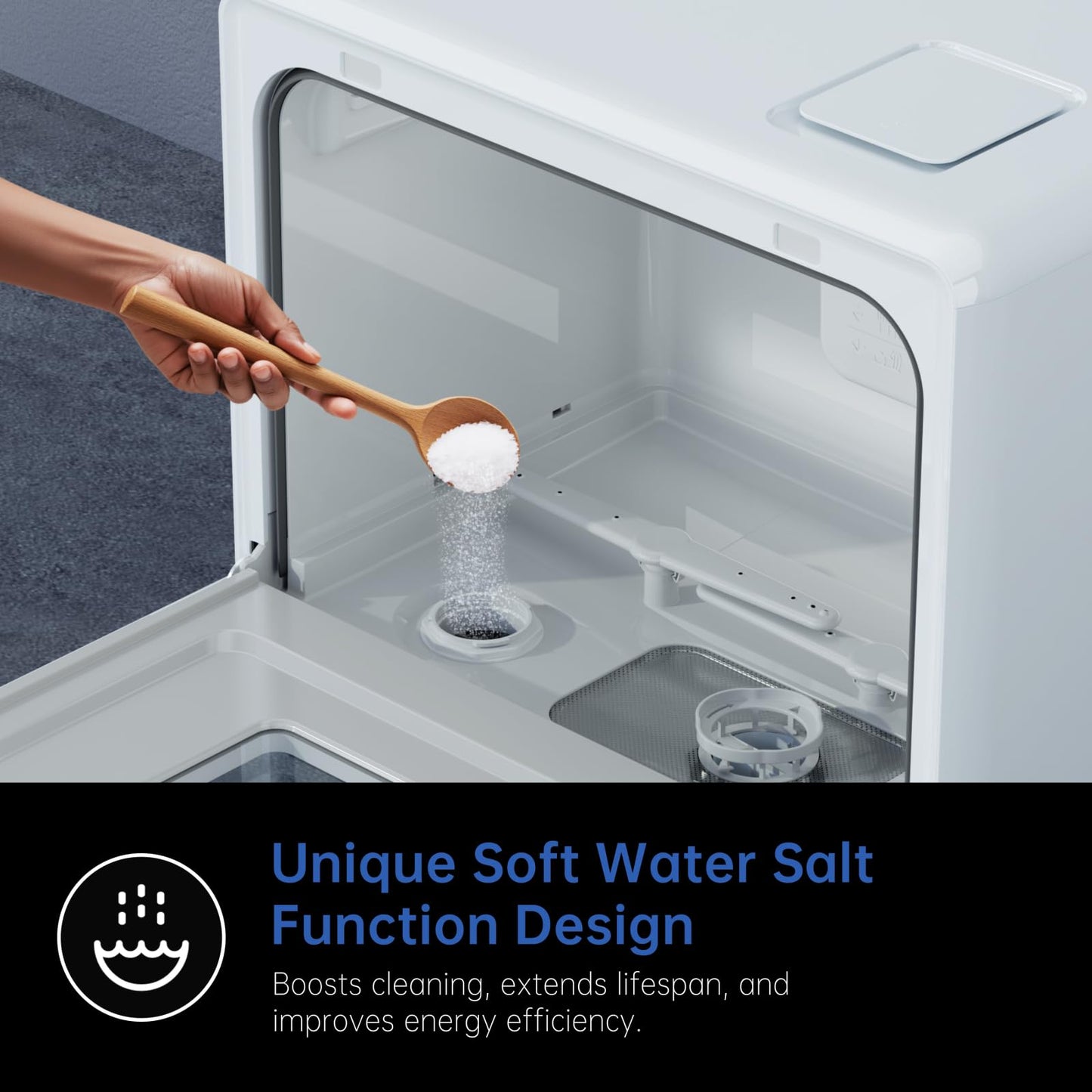 AIRMSEN 2025 NEW Upgraded Table Top Dishwasher with Soft Water Salt Function, Portable Countertop Dishwasher with 9 Programs & 5L Tank, 2-12H Delay Start & 360° Triple Spray Arms, White