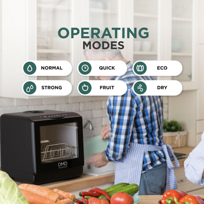 DMD Collective – Mini Table Top Dishwasher, Touch Screen Countertop Dishwasher, 5L Built-in Water Tank No Plumbing, with Touch Control, LED Display, Drying Cycle & Fruit Wash