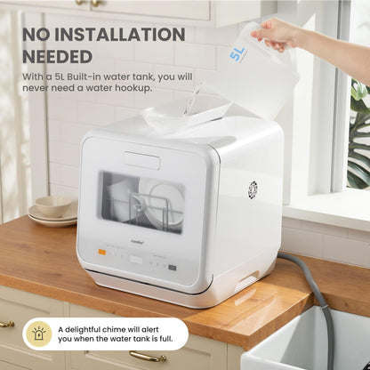 COMFEE' Table Top Dishwasher, Mini Countertop Dishwasher with 6+3 Programs, Steam Wash, Baby Care & Fruit Wash, No plumbing, Delay Start, 72H Storage - White