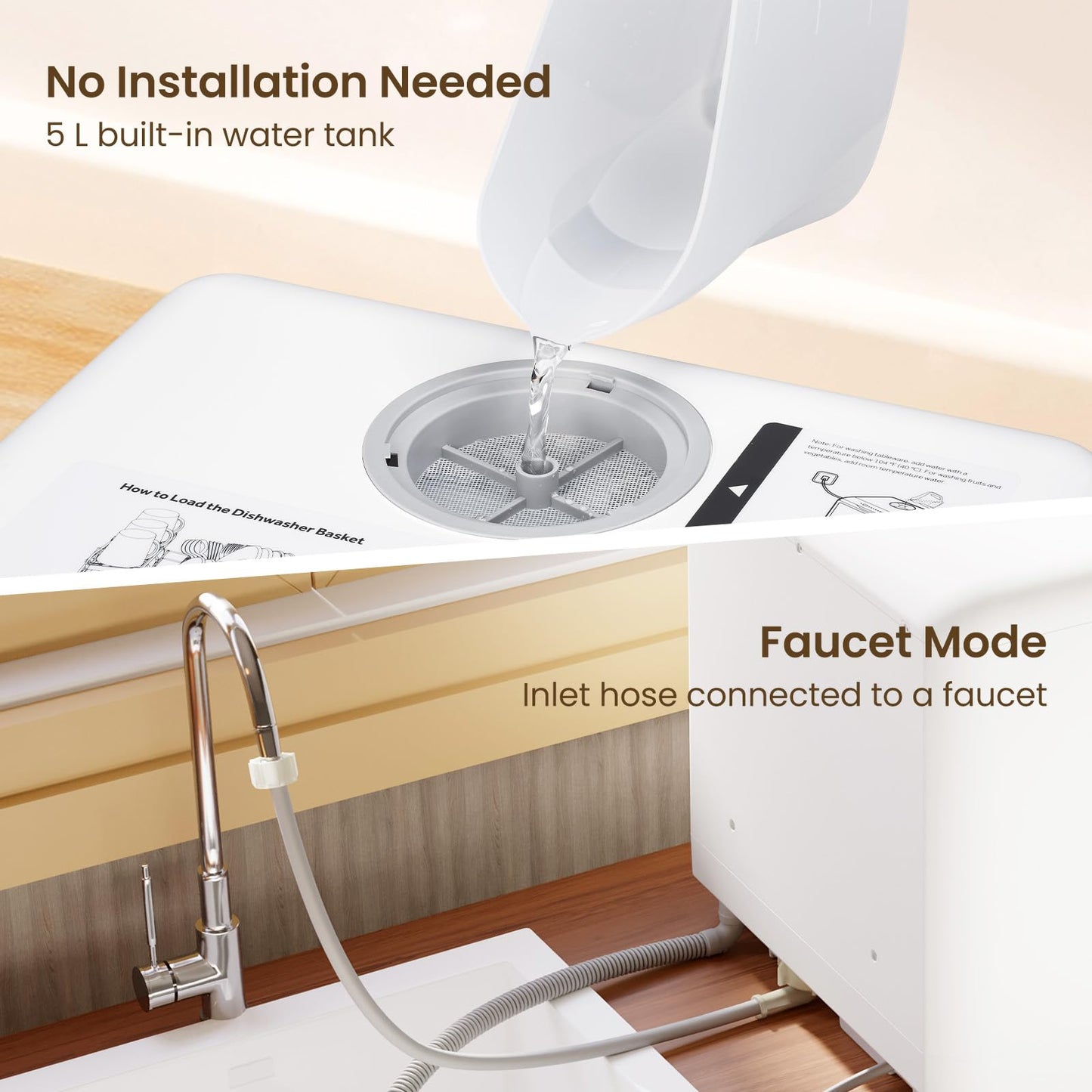 HAVA Table Top Dishwasher, Mini Countertop Dishwasher with 6 Programmes and Built-in 5 Litre Water Tank, No Connection Required, Baby Supplies, and Air Drying Function for Homes and Motorhomes