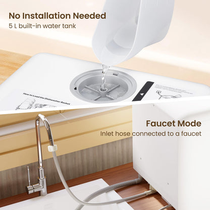 HAVA Table Top Dishwasher, Mini Countertop Dishwasher with 6 Programmes and Built-in 5 Litre Water Tank, No Connection Required, Baby Supplies, and Air Drying Function for Homes and Motorhomes