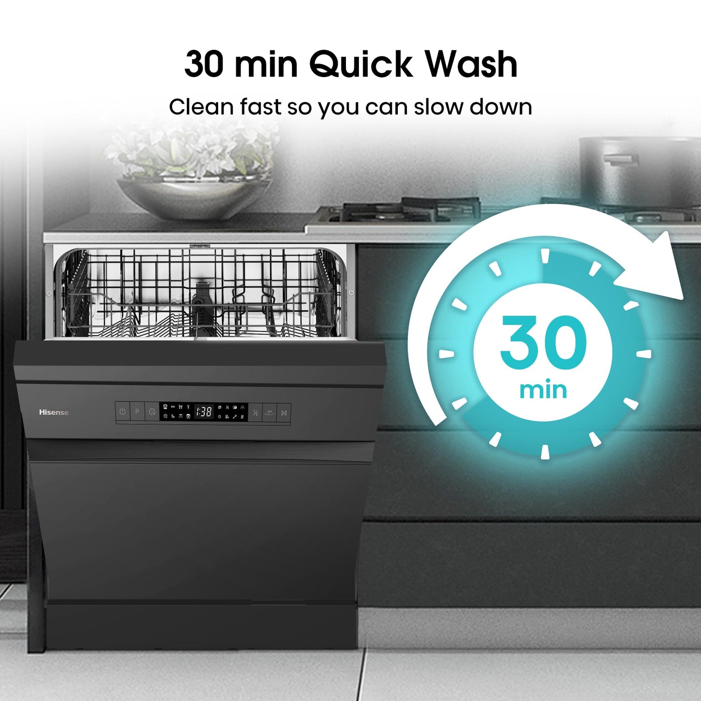 Hisense HS622E90BUK Freestanding Standard Dishwasher 85cm High - E Rated, Black, 24 x 23 x 33 inches (L x W x H) [Energy Class E]
