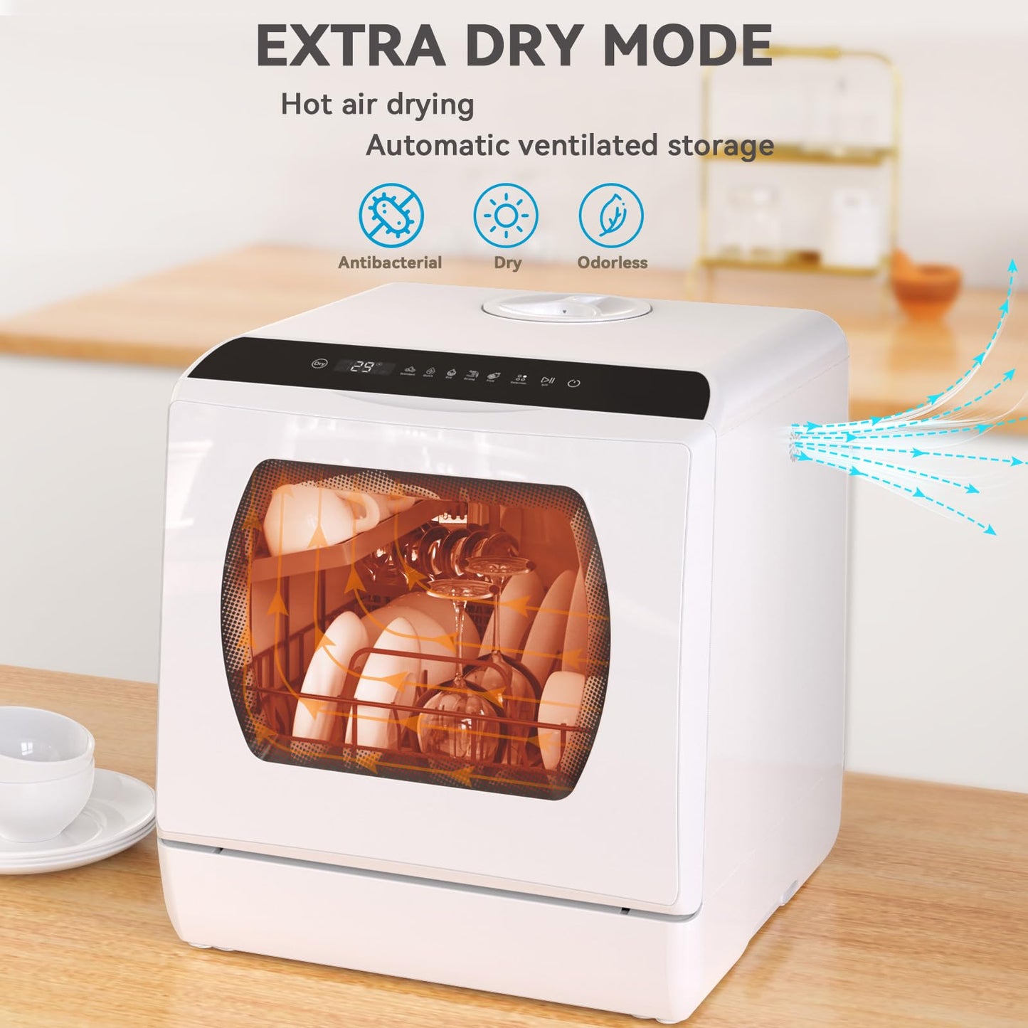Hermitlux Table Top Dishwasher for 5 Place Settings (5L Tank), Tabletop Dishwasher no Plumbing with 6 Programmes Including 360° Spray Arms | Hot - Air Drying | Energy Class D | No Installation