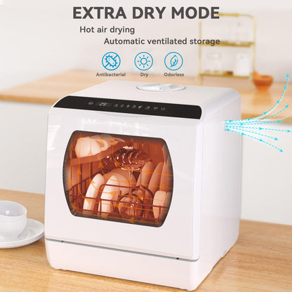 Hermitlux Table Top Dishwasher for 5 Place Settings (5L Tank), Tabletop Dishwasher no Plumbing with 6 Programmes Including 360° Spray Arms | Hot - Air Drying | Energy Class D | No Installation