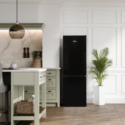 Willow WFF157B 157L Freestanding 70/30 Fridge Freezer with Adjustable Thermostat, Mark-Proof Finish, Low Frost, 2 Year Warranty - Black