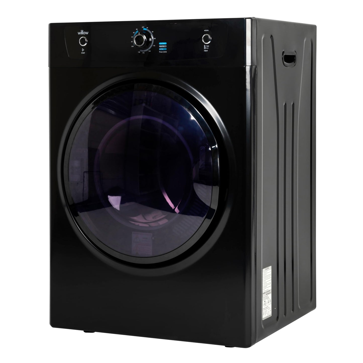 Willow WTD7B 7kg Vented Dryer, Front Loading with Child Lock, 3 Temperatures, Mehanical Controls, Crease Guard, 2 Year Warranty - Black