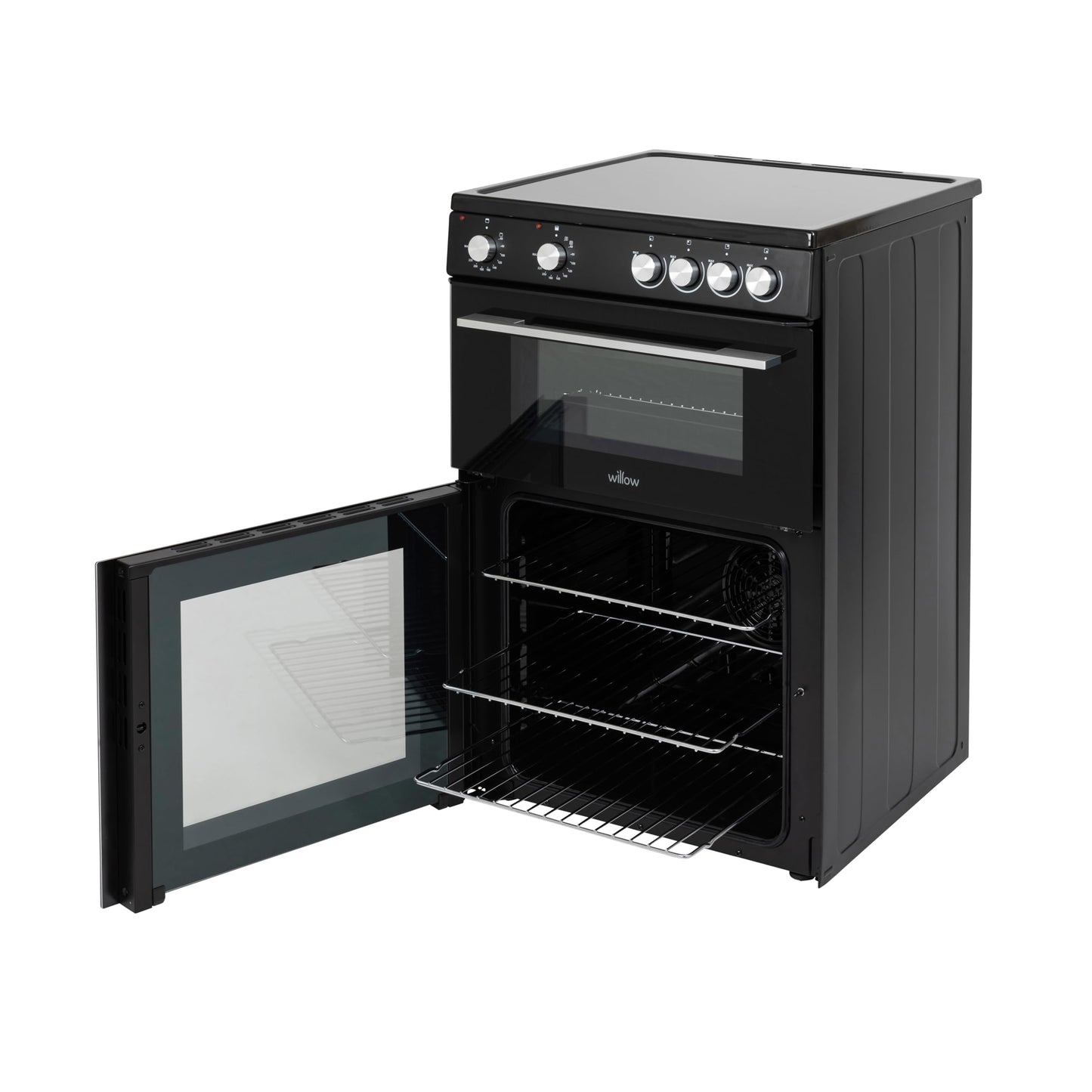 Willow WT60CCB 68L Freestanding Electric Cooker, Twin Cavity Cooker with Ceramic Hob and 31l Grill Cavity, 2 Years Warranty - Black