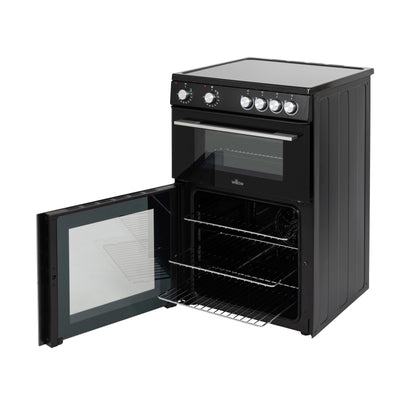 Willow WT60CCB 68L Freestanding Electric Cooker, Twin Cavity Cooker with Ceramic Hob and 31l Grill Cavity, 2 Years Warranty - Black