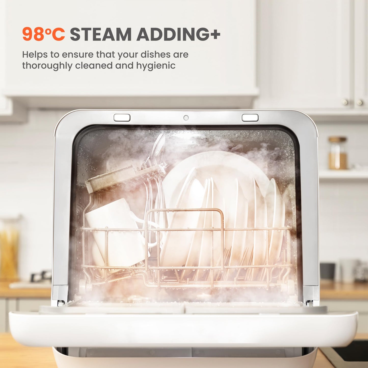 COMFEE' Table Top Dishwasher, Mini Countertop Dishwasher with 6+3 Programs, Steam Wash, Baby Care & Fruit Wash, No plumbing, Delay Start, 72H Storage - White