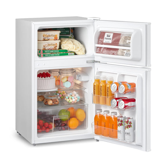COMFEE' RCT87WH2(E) 87L Under Counter Fridge Freezer, Interior Light, Adjustable Shelves, Reversible Door, Low Noise, White