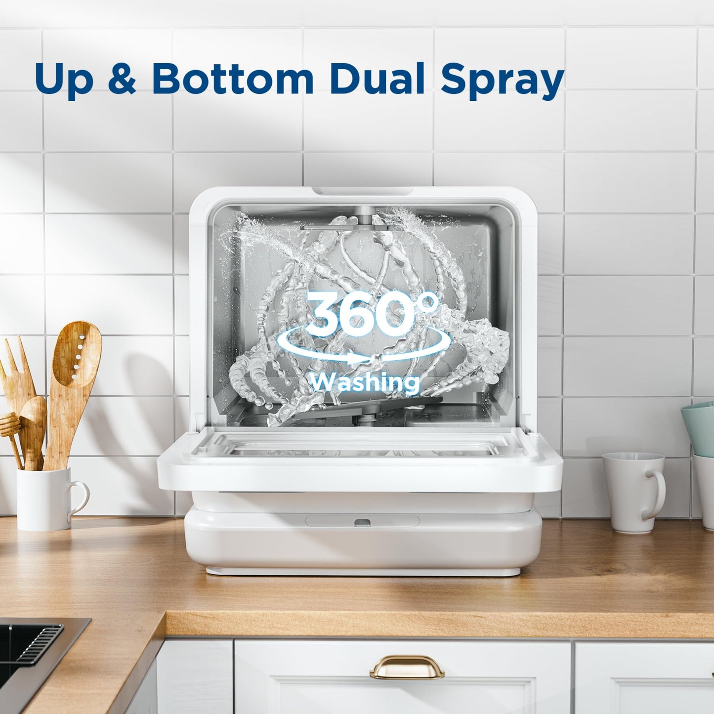 Gudsunal Table Top Dishwasher Countertop, 7L Detachable Water Tank, 6 Programs,No Hookup Needed, 192℉ HI-Temp Hygiene, Hybrid Drying & Preserve Fuction, Mini Dishwasher for RV & Apartment,White