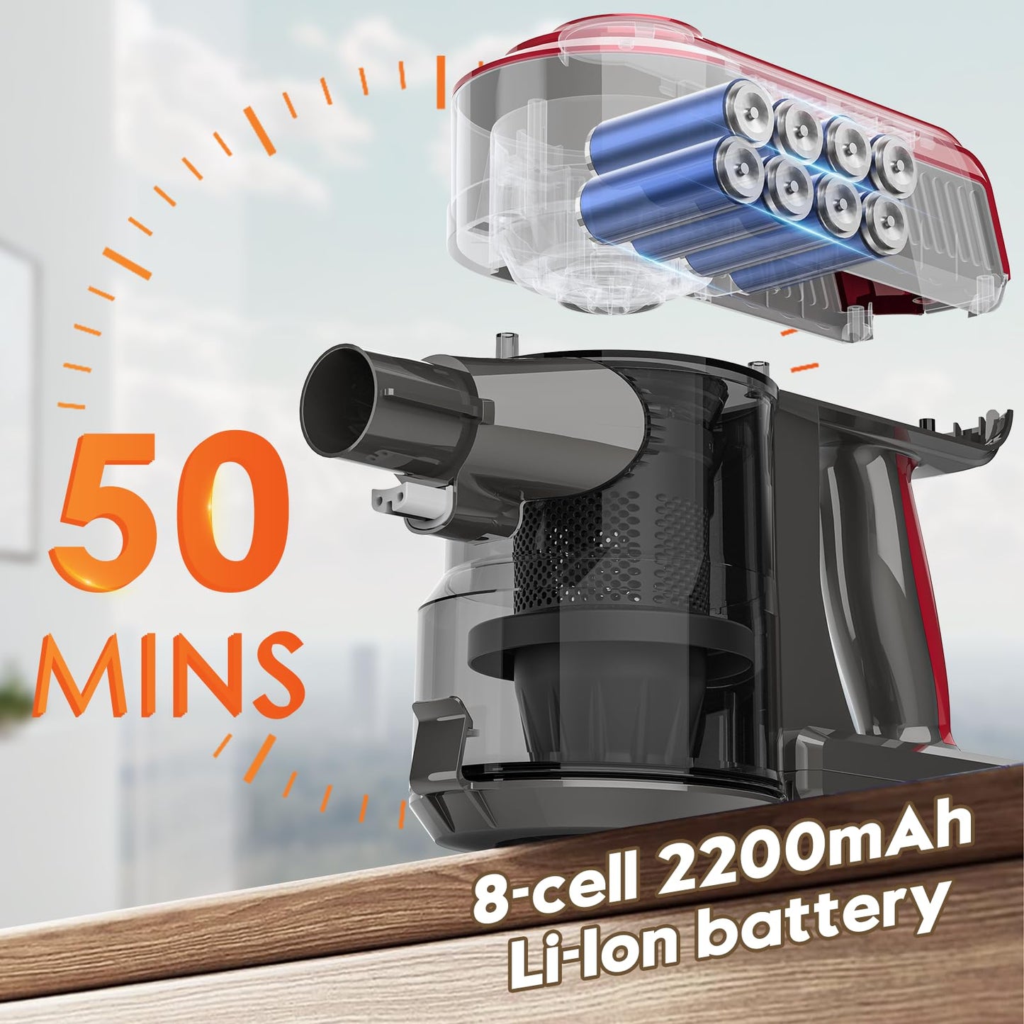 Akitas V10 30v 450W Max 50 Mins 3 Speed Cordless Vacuum Cleaner Upright Handheld Stick Lightweight Brushless Digital Control Motor Rechargeable Lithium Battery Good For Carpet Pet Hair