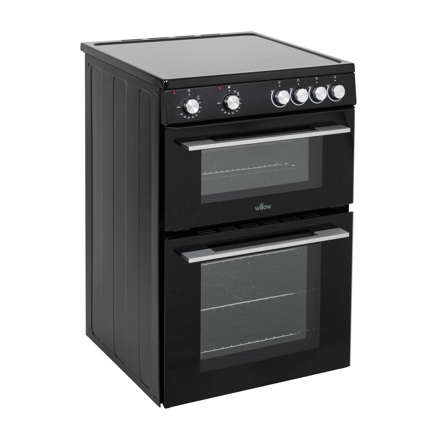 Willow WT60CCB 68L Freestanding Electric Cooker, Twin Cavity Cooker with Ceramic Hob and 31l Grill Cavity, 2 Years Warranty - Black