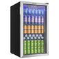 EUHOMY 90L Drinks Fridge, 126 Can Beer Fridge with Glass Door, Small Refrigerator with Adjustable Shelves for Soda Beer or Wine, Home/Bar/Office, Silver, Steel, One-Touch Control