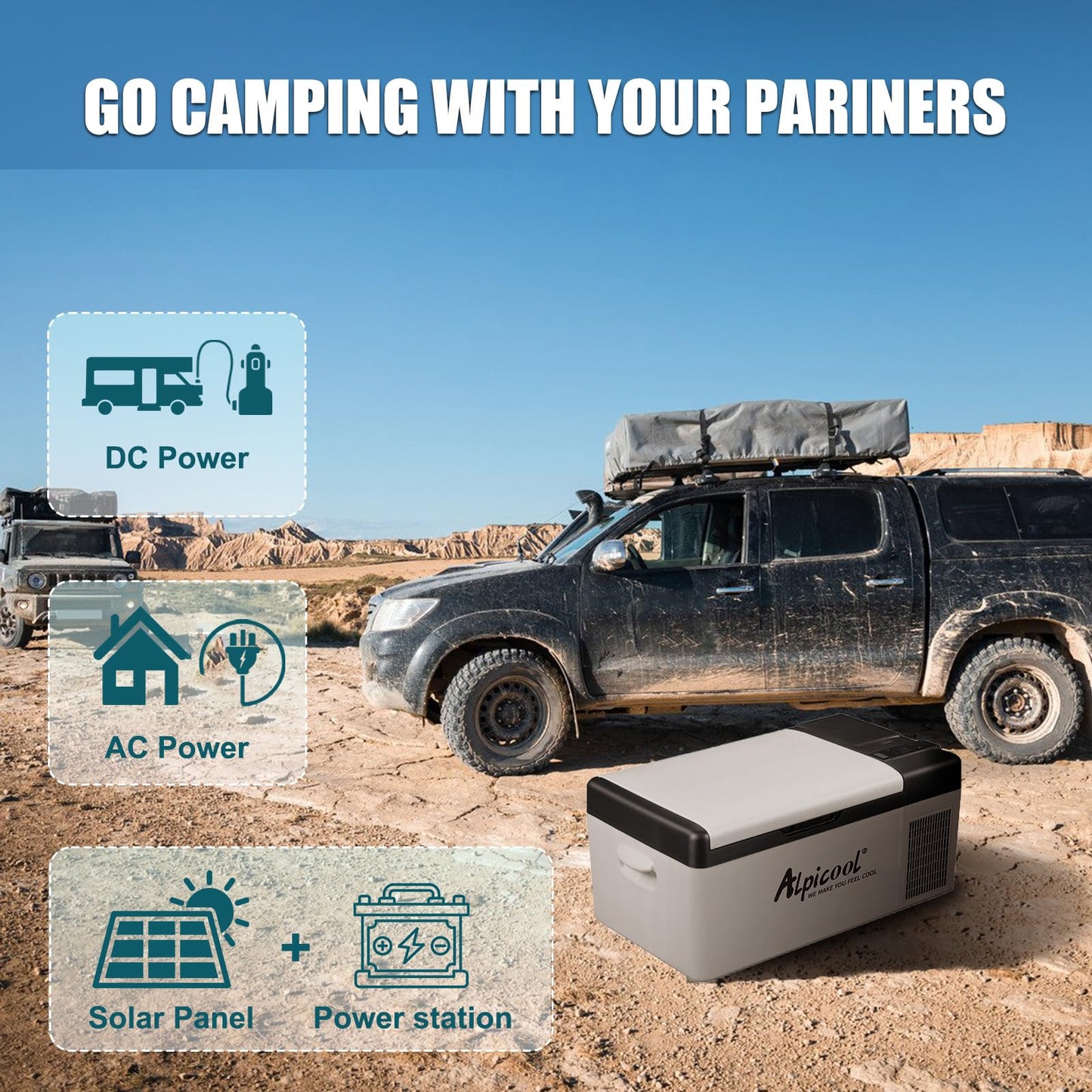 Alpicool EC15 15L Compressor Car Fridge Freezer, DC 12v Camping Refrigerator, Portable Mini Cool Box for TruckCampervanRVBoat, -20℃ to 20℃, Rechargeable(Battery not included)