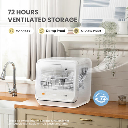 COMFEE' Table Top Dishwasher, Mini Countertop Dishwasher with 6+3 Programs, Steam Wash, Baby Care & Fruit Wash, No plumbing, Delay Start, 72H Storage - White