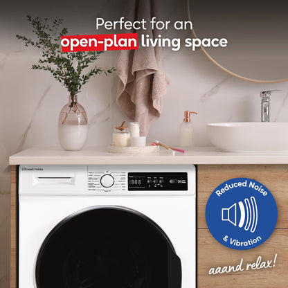 Russell Hobbs Freestanding Washing Machine, 8kg Capacity, 1400 rpm, 15 Programmes, Eco Technology, Rapid Wash Cycles, White, RH814W111W