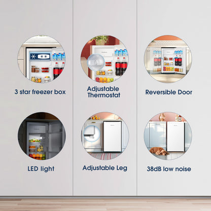 Fridgemaster MUR4894E 82L Under Counter Fridge with LED Lighting, Adjustable Temperature Control, Reversible Door and 3 star Ice Box, White, E rated