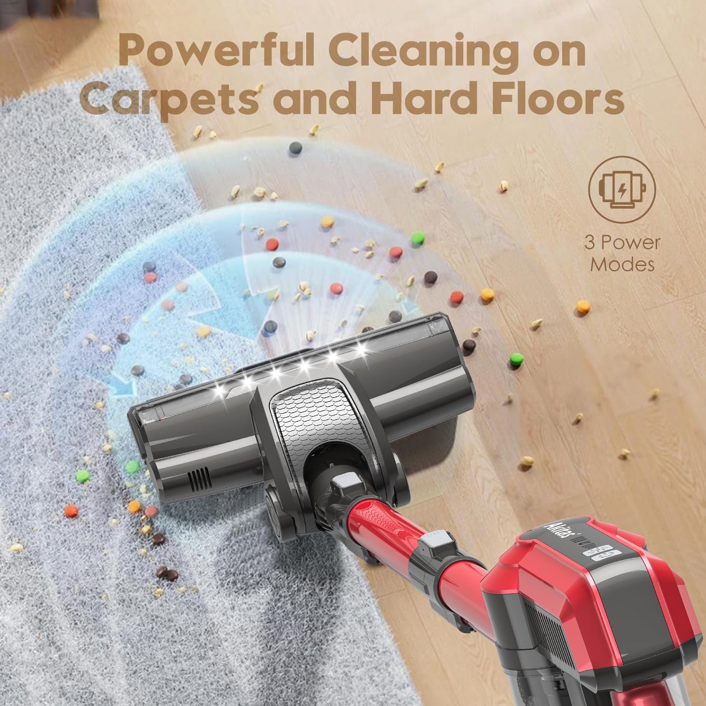 Akitas V10 30v 450W Max 50 Mins 3 Speed Cordless Vacuum Cleaner Upright Handheld Stick Lightweight Brushless Digital Control Motor Rechargeable Lithium Battery Good For Carpet Pet Hair