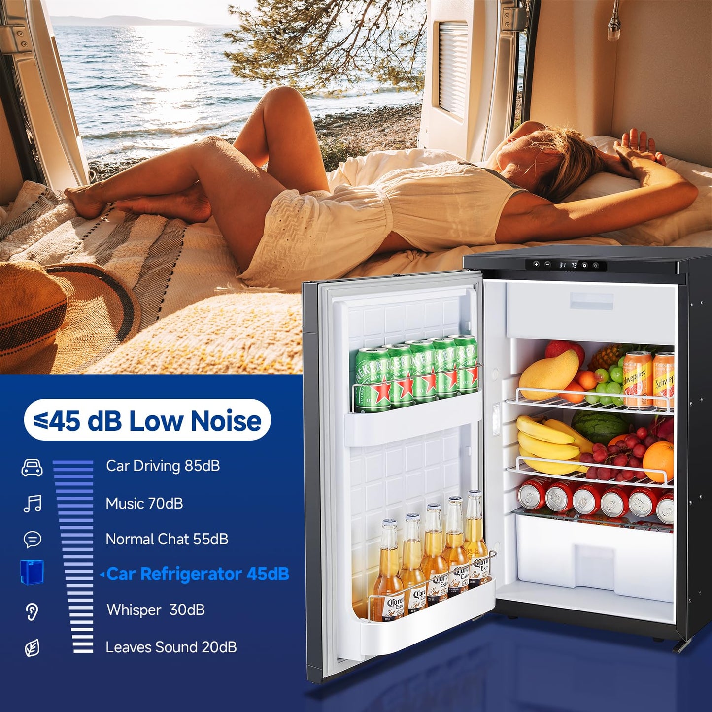 AAOBOSI 83L Campervan Fridge, Camping Refrigerator with APP Control, 12V Fridge Freezer for Campervan, Car, Truck, Boat, Motorhome, Travel