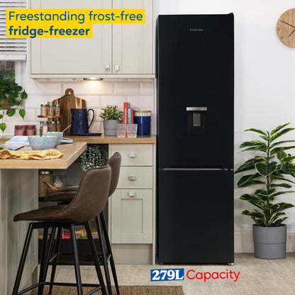 Russell Hobbs Fridge Freezer Freestanding Frost Free with Water Dispener Reversible Door, Adjustable Thermostat & Feet, 70/30 279L, 180cm High, LED Light, 2 Year Guarantee Black RH180FFFF551E1BWD