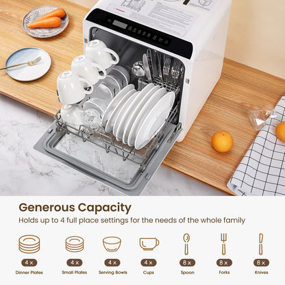 HAVA Table Top Dishwasher, Mini Countertop Dishwasher with 6 Programmes and Built-in 5 Litre Water Tank, No Connection Required, Baby Supplies, and Air Drying Function for Homes and Motorhomes
