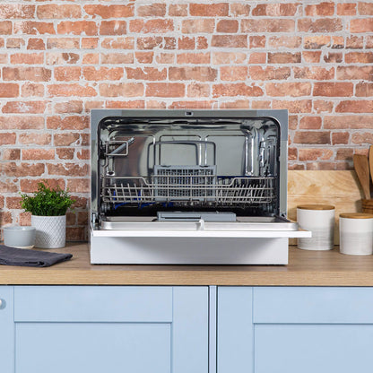 Russell Hobbs RHTTDW6W Freestanding Compact Dishwasher, Eco mode, 6 place_settings, White, Noise level : decibels 52