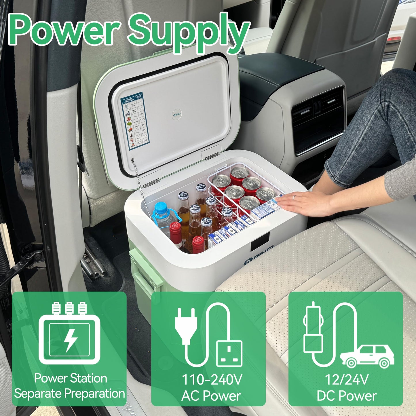 BINGI Portable Car Fridge Freezer 22L, 12V/24V DC & 100-240V AC Dual Power, -18℃ to 15℃ Adjustable Car Refrigerator, Cooler Box for Camping Campervan, Travel, RV, Truck, Picnic, Boat
