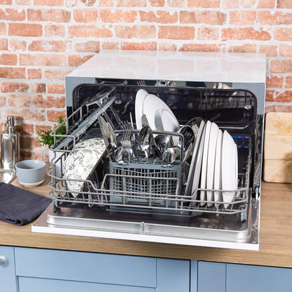 Russell Hobbs RHTTDW6W Freestanding Compact Dishwasher, Eco mode, 6 place_settings, White, Noise level : decibels 52